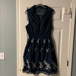 J Gee blue & white front zip sleeveless dress 2X